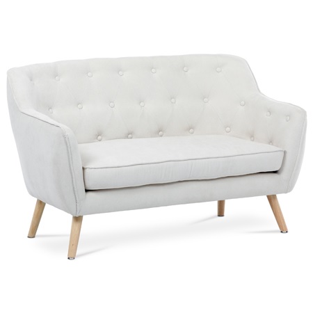 AK-334 WT2 Sedačka dvoumístná, bílá látka, dřevěné nohy